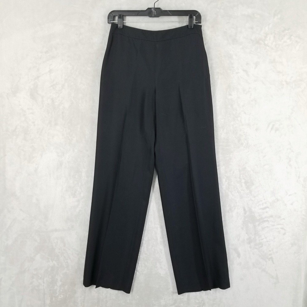 Vtg Ann Taylor Dress Pants Women 28" Black 100% Silk Side Zip Straight Leg Lined